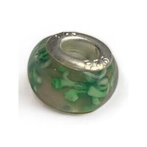 Slide Bead Green Clear Glass Charm Sterling Silver 925